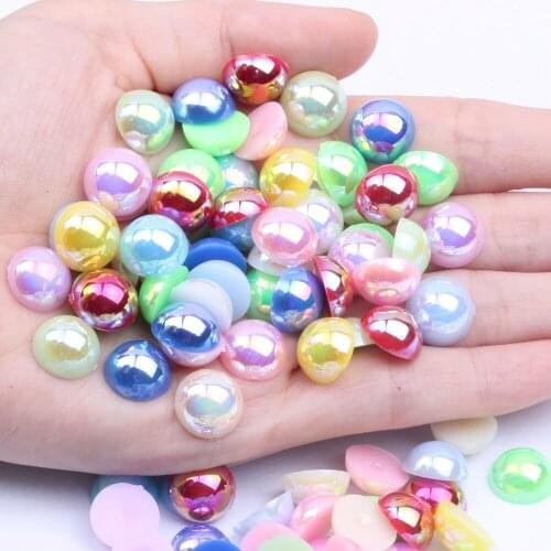 12mm 1000pcs Half Round Pearls AB Colors Glue On Resin Beads Jewelry Making Available Great For Nail Art Diy Craft Decoration