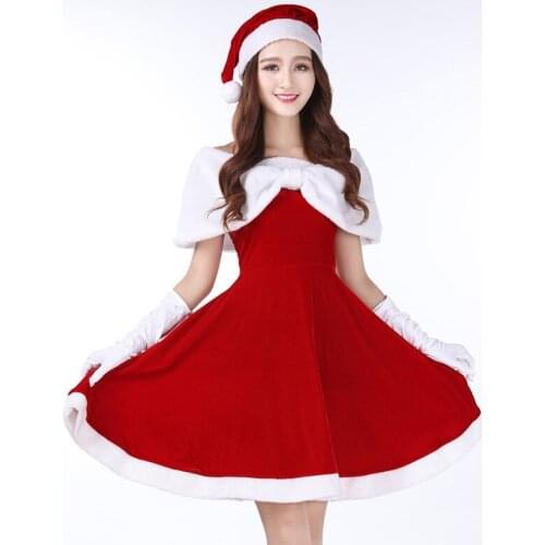 HOT Adult Sexy Christmas Costumes Lady Christmas Dress Women Santa Claus Party Clothing Performance With Christmas Hat For Girls