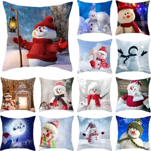 Merry Christmas Decor Throw Pillow Case Cute Snowman Cushion Covers for Home Sofa Chair Decorative Pillowcases