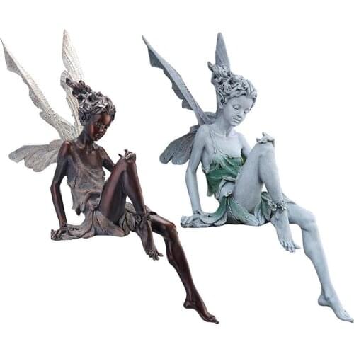 Tudor And Turek Sitting Fairy Statue Garden Ornament Resin Figurine Angel Sculpture Fountain Decorative For Yard Home Decoration