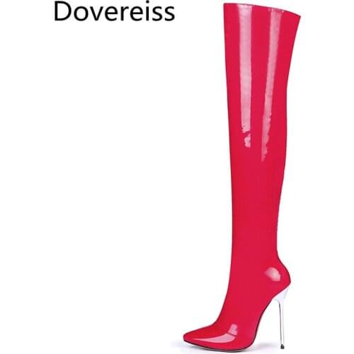 Dovereiss Fashion zapatillas mujer Winter sexy red Zipper Pointed Toe clear heels boots Over the knee boots Stilettos Heels 43