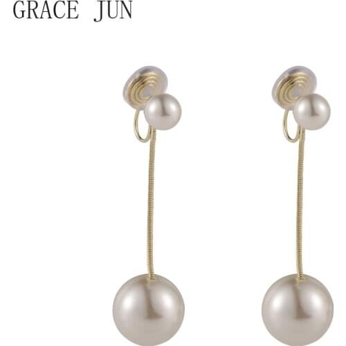 GRACE JUN Hot Sale Mosquito Coil Clip on Earrings No Pierced for Women Party Wedding Luxury Pearl Cuff Earrings Not Allergenic