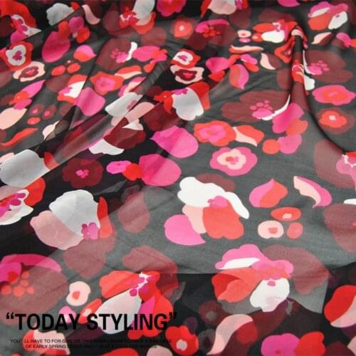 LEO&LIN 12 M Black Flower Silk Georgette Chiffon Clothing Fabric DIY Patchwork Tissue