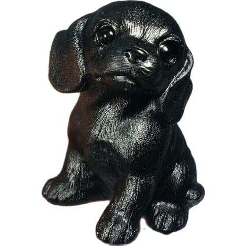 Natural Hand Carved Quartz Crystal Obsidian Skull Reiki dog