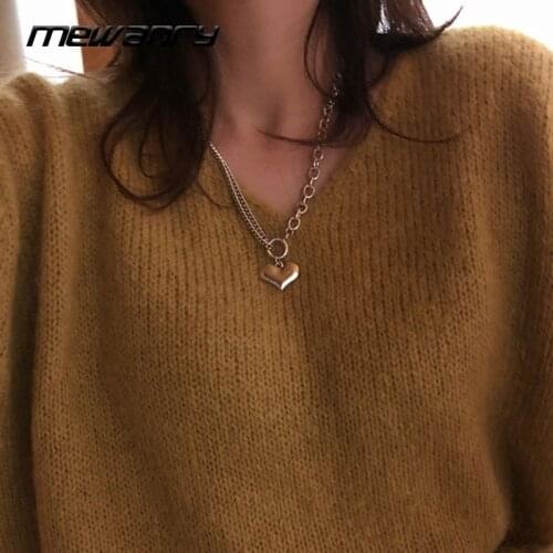 Mewanry 925 Sterling Silver Splicing Thick Chain Necklace New Trendy Punk Vintage Elegant Couple Simple Love Heart Party Jewelry