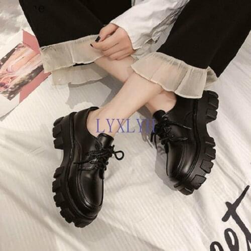 Small Leather Shoes Female 2020 New Wild Thick High Heel Retro Black Work Shoes Spring and Autumn Sponge Cake Low Single Shoes