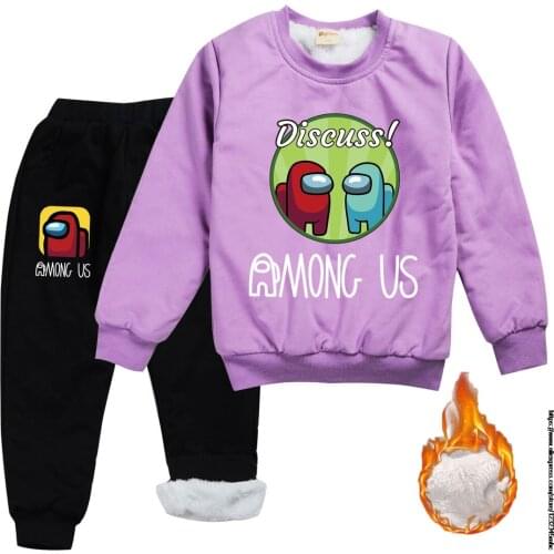 Among US Spring Autumn Baby Boy Girl Sweater Kids Clothes Sports Suit Children Thick Clothing Kids Fleece Cartoon Design