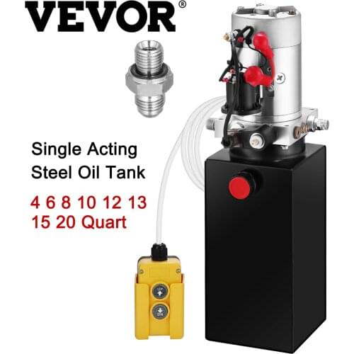 VEVOR Hydraulic Power Trailer Pump 4 6 8 10 12 13 15 20 Quart Dump Truck Single Acting Metal Reserve With Remote Control 12V DC