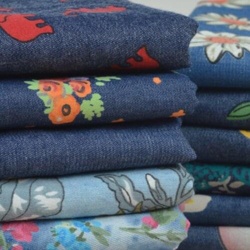 Vintage Denim Fabric Washed Printed Jeans Fabric Pure Cotton Clothing Thin Pants Skirt Summer Soft Shirt Fabric By Half Meters