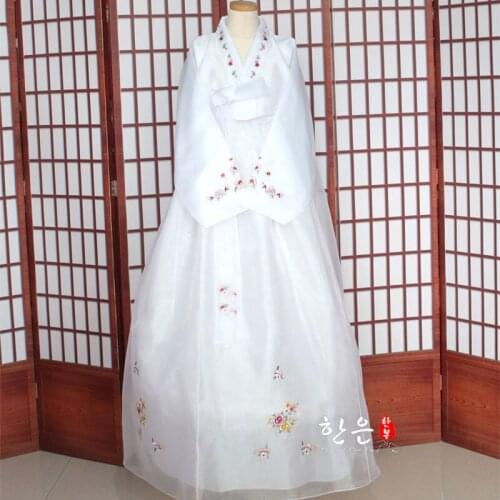 High Quality Hanbok Fashion Embroidered Printing White Hanbok Korean Traditional National Costume Asian Pacific Islands Costume