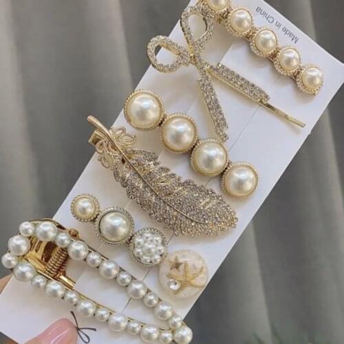 Feather 6-piece Hair Clip Retro Bear Scissors Duckbill Clip Pearl Word Clip Starry Rhinestone Hair Clip