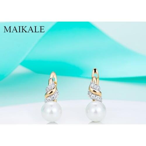 MAIKALE New Fashion Gold Big Round Pearl Earrings Micro Inlay Zirconia Stud Earrings for Women Jewelry Cretive Gifts Brincos