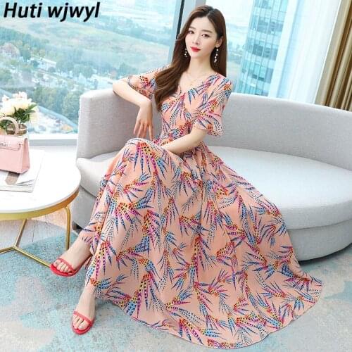 Summer Oversize Vintage Runway Dress Bodycon Party Elegant Midi Vestido 2021 Women Chiffon Casual Vacation Boho Beach Maxi Dress