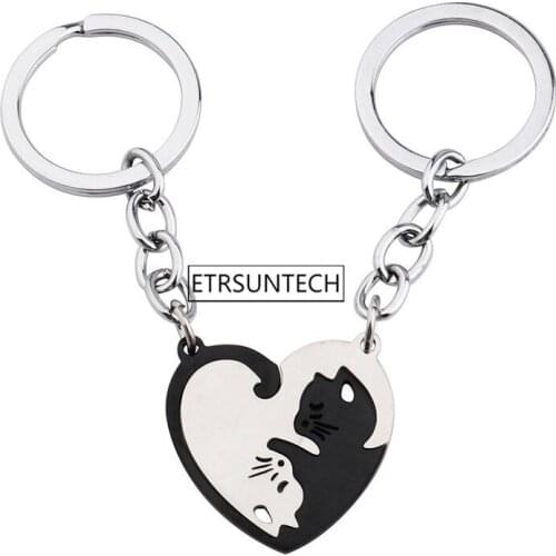 100pairs Cat Couple Keychains Pendants Lover Keyring For Women Men Valentines Day Gift Matching Puzzle