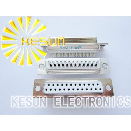 100pcs/lot Nextron DB25 Female Withe 2.77mm Three Rows Solder Serial D-Sub Connector 1U Gold High Quality