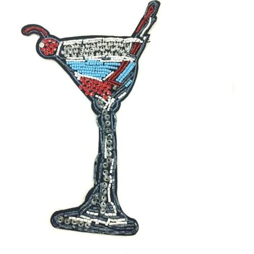 2pc 3D Cocktail Patch Cocktails Applique Crystal Beaded Drink Patches For Clothing Coat Jeans Parches Sew On 21x13 cm AC1059