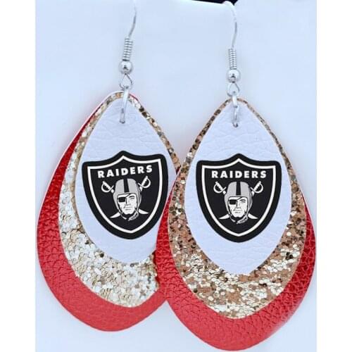 2020 Nnew！New ！Sports Earrings Fans Gifts Faux Leather Tear Drop Earrings Glitter Layered Day of the Dead Earrings