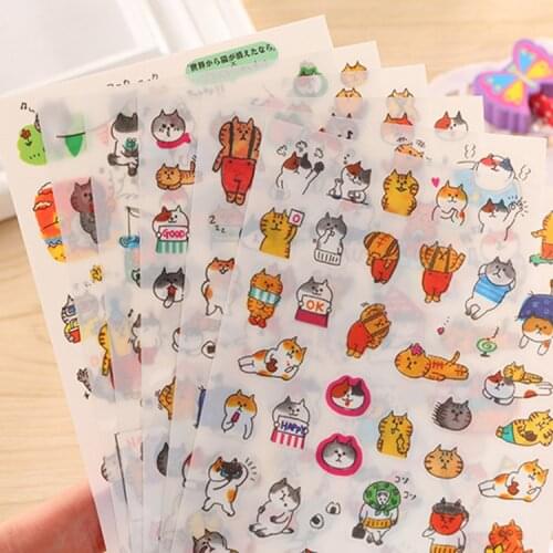 6 Sheets/Pack Various Cute Cats Decoration Scrapbooking Stickers Transparent PVC Stationery Planner Stickers