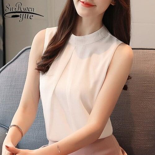 Blusas 2021 Summer Sleeveless Chiffon Blouse Women Shirt Fashion Solid Elegant Women Tops Womens Clothing Sweet Slim Shirt D778