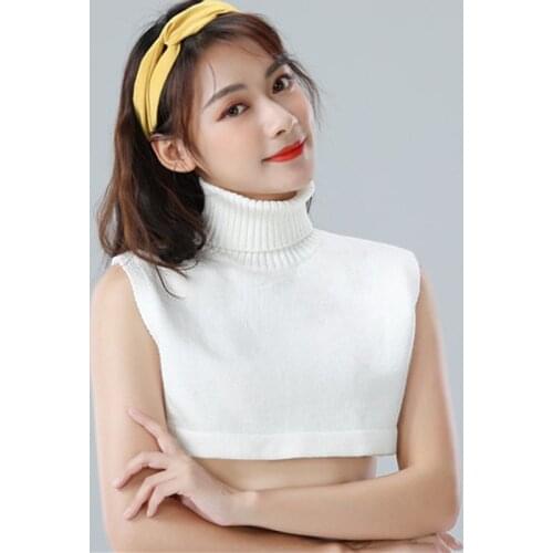Women White Sweater False Collar Ladies Turtleneck Stand Fake Collar Adjustable Half-Shirt Blouse Top Decoration Accessories