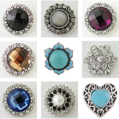 Love Rhinestone Flower 20mm Metal snap button jewelry DIY bracelet KD1015