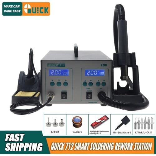 Original Genuine QUICK 712 Intelligent ESD Rework System 861D Desoldering Hot Air Gun 203H Electric Soldering Iron