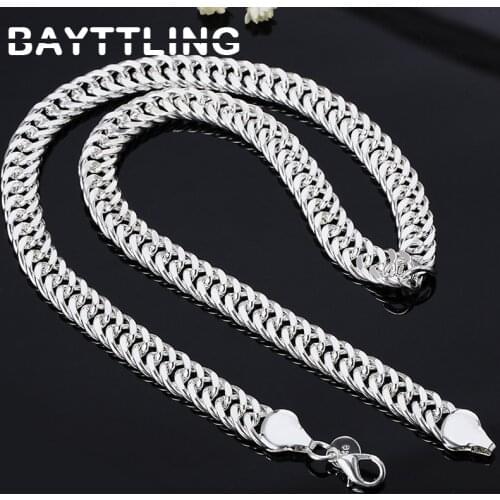 BAYTTLING New 925 Sterling Silver 20/24 inch 10MM Full Flat Sideways Chain Necklace For Woman Man Fashion Wedding Jewelry Gift