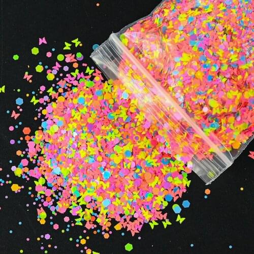 50g Holographic Nail Sequins Butterfly/Round/Hexagon Nail Art Glitter Flakes Fluorescent Color Slices Manicure DIY Sequins H