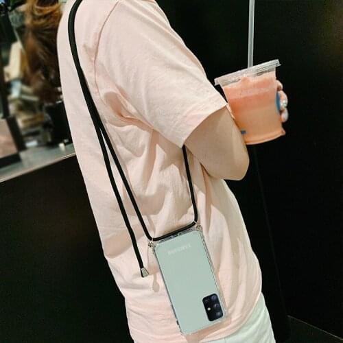 Ins impact Clear Sling Lanyard Phone Case For Samsung A7 2018 A9S A71 A41 A51 4G M81 A80 A90 Soft Cover Skinny Shell Protection