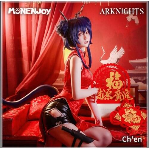 Monenjoy Arknights Chen Cosplay Costume Game Ch'en Hui-chieh Ageless Afterglow Cos Cheongsam