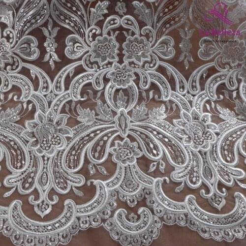 Super La Belleza 2020 new embroidery lace fabric, super beautiful high quanlity wedding dress lace fabric 1 yard