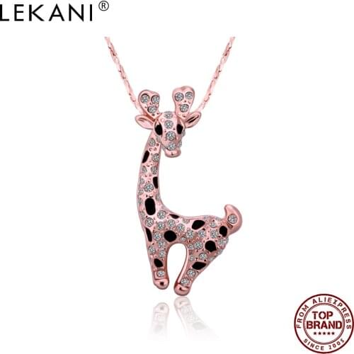 LEKANI Cute Giraffe Pendant Necklaces For Women 5A Clear Cubic Zirconia Rose Gold Color Animal Necklace Party Fashion Jewelry