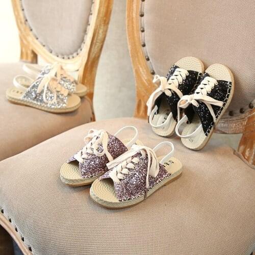 Summer Baby Girls Shoes Comfortable Children Sandals Lace Up Bling Child Non-slip Sandals Shoes Soft Open Toe Casual Kids Shoes