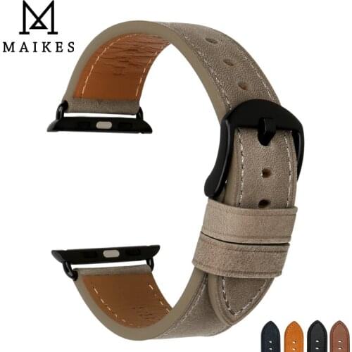 MAIKES Watch Accessories Genuine Leather For Apple Watch Strap 44mm 40mm & Apple Watch Band 38mm 42mm Series 4 3 2 1 Bracelets