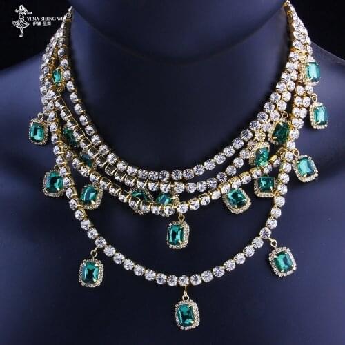 Statement Rhinestone Chain Necklace Gold Chain For Women Men Tennis Hip Hop Necklace Choker Crystal Pendant Jewelry Fashion New