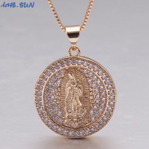 MHS.SUN Fashion Mosaic Zircon Round Pendant Necklace Religious Chain Necklace For Woman/Girls Vintage AAA CZ Jewelry 1Pc