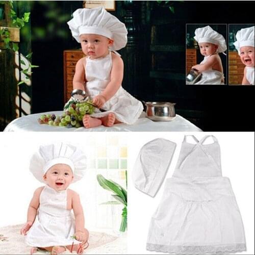Cute Baby Chef Apron&Hat For Kids Costumes Chef Baby White Cook Costume Photos Photography Prop Newborn Hat Apron
