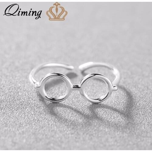 QIMING Fashion Glass Rings Women Fashion Adjustable Pendant Jewelry Accessories Glasses Ring Gift fashion Jewelry