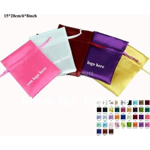 15*20cm/6*8inch soft satin drawstring bag gift packaging wedding pouch one color or mix color 50pcs/lot for sale