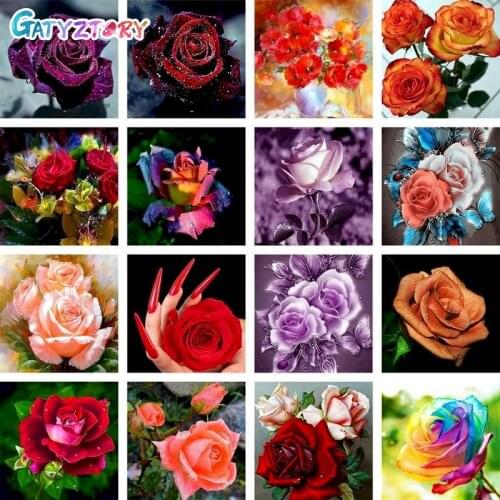 GATYZTORY DIY Pictures By Number Flowers Kits Painting By Numbers House Drawing On Canvas Rose Hand Painted Paintings Home Decor