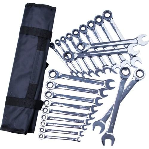 22pcs Ratcheting Combination Wrench Set 1/4″to 3/4″ & Metric 6-18mm with Bag
