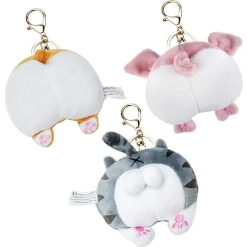 2020 New Funny Corgi Cat Pig Butt Key Chain Keyring Cartoon Animal Bag Pendant Kids Girls Bag Decor Accessory Cute Gift
