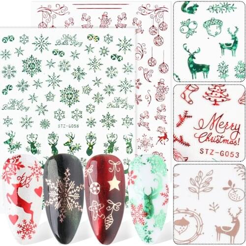 New Years Sliders Stickers on nails Rose Gold Glitter Christmas 3D Snowflake Decals Nail Manicure Winter Wraps