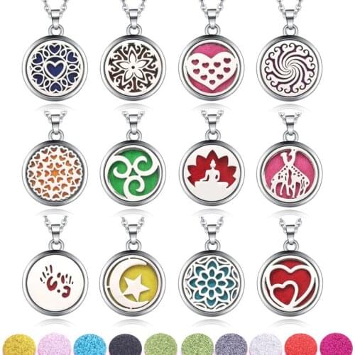New Stainless steel 24 Design aromatherapy lockets Pendant Perfume aroma Essential oil diffuser Pendant necklace with 10 mat