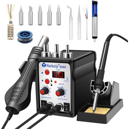 Yarboly 8586 Soldering Station LCD Digital Display Hot Air Blower Hair Dryer Heat Gun + Electric Soldering Iron vs 8786D 8898