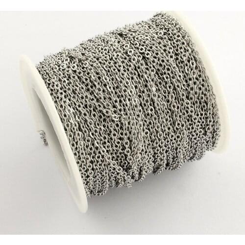 Stainless Steel Flat Cross Chains, Stainless Steel Color, 2.5x2x0.5mm; about 25m/roll