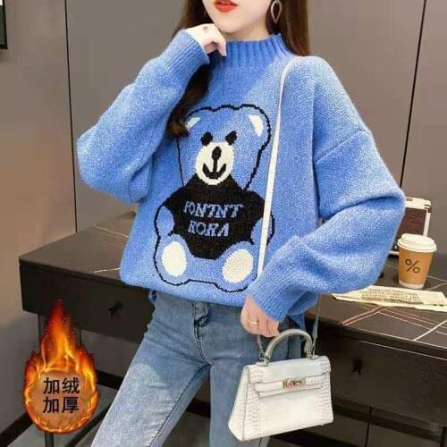 Plush and thickened Pullover loose wear autumn and winter fashion lazy style knitted bottoming shirt