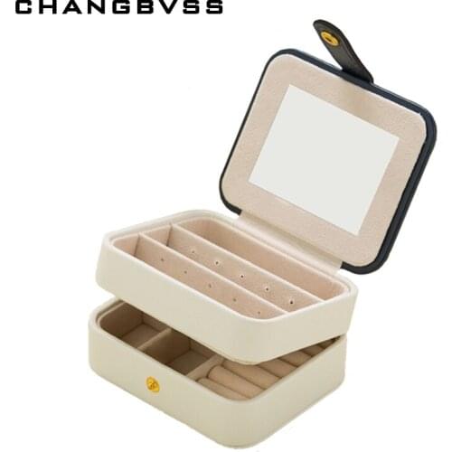 Portable Mini PU Leather Jewelry Storage Box for Traveling,Fashion Organizer Earrings Necklace Casket Case with Mirror Best Gift