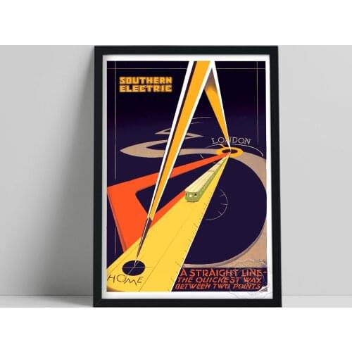 Southern Electric South Coast Railway Poster, Abstract Streetcar Wall Painting, Vintage Wall Art, Black Background Wall Stickers
