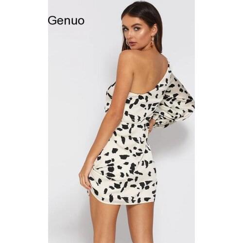 CNYISHE Casual One Shoulder Print Dress Women Sexy Elegant Backless Bandage Dress Female Streetwear Boho Mini Dresses Vestidos